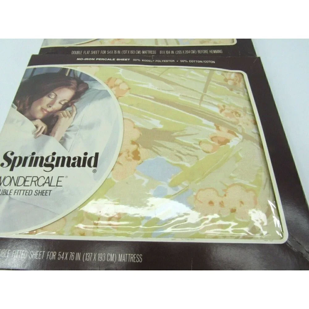 Vintage Double Sheet Springmaid Wondercale Oasis No Iron Percale New Flat Fitted